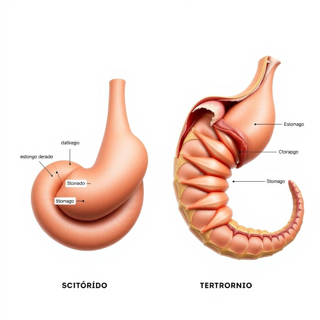 Comparación visual del estómago de un perro normal y con torsión gástrica