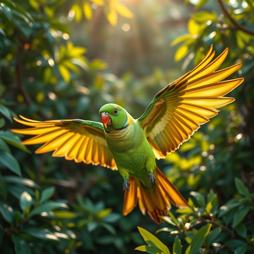 Loro ejercitando sus alas en una voladera espaciosa