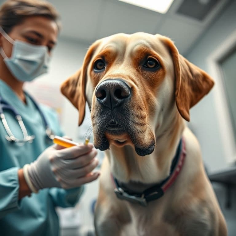 Veterinario administrando suplemento articular a perro senior