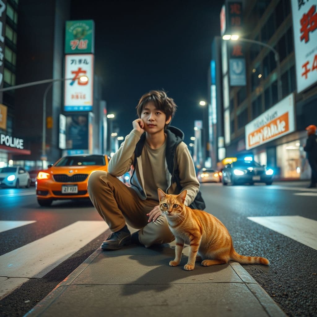 Persona hablando por teléfono con la policía mientras protege a un gato herido