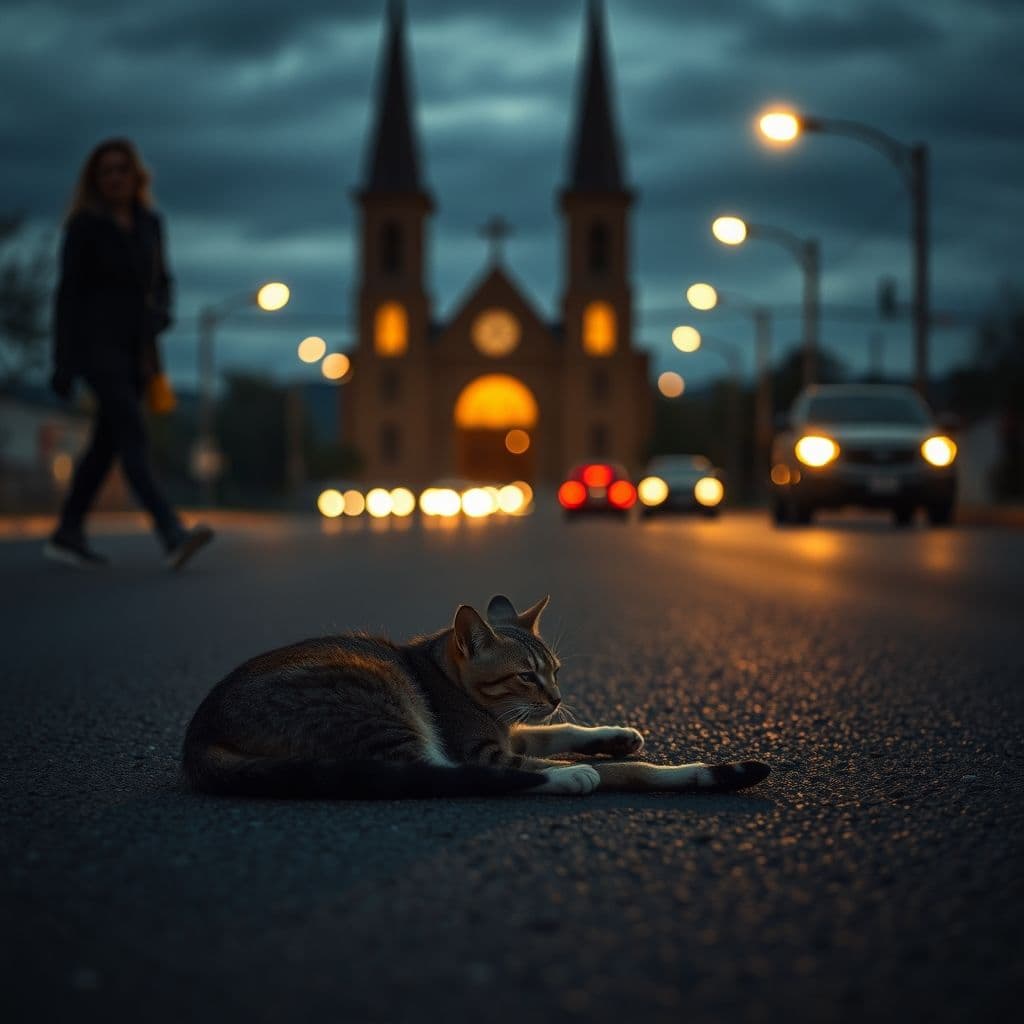 Gato atropellado siendo atendido por una persona con guantes mientras llega ayuda